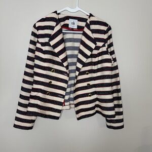 CAbi Love CAbi Collection Red Cream Blue Striped Double Breasted Blazer Size 6